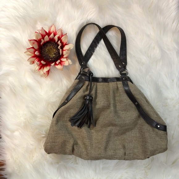 Usher Burlap and Textured Vegan Leather Hobo Bag - Picture 1 of 6